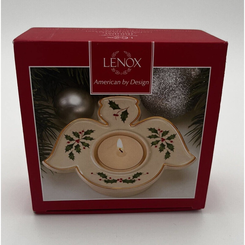 Lenox Holiday Angel Votive Candle NEW Traditional Holly 5” Tea Light Candle